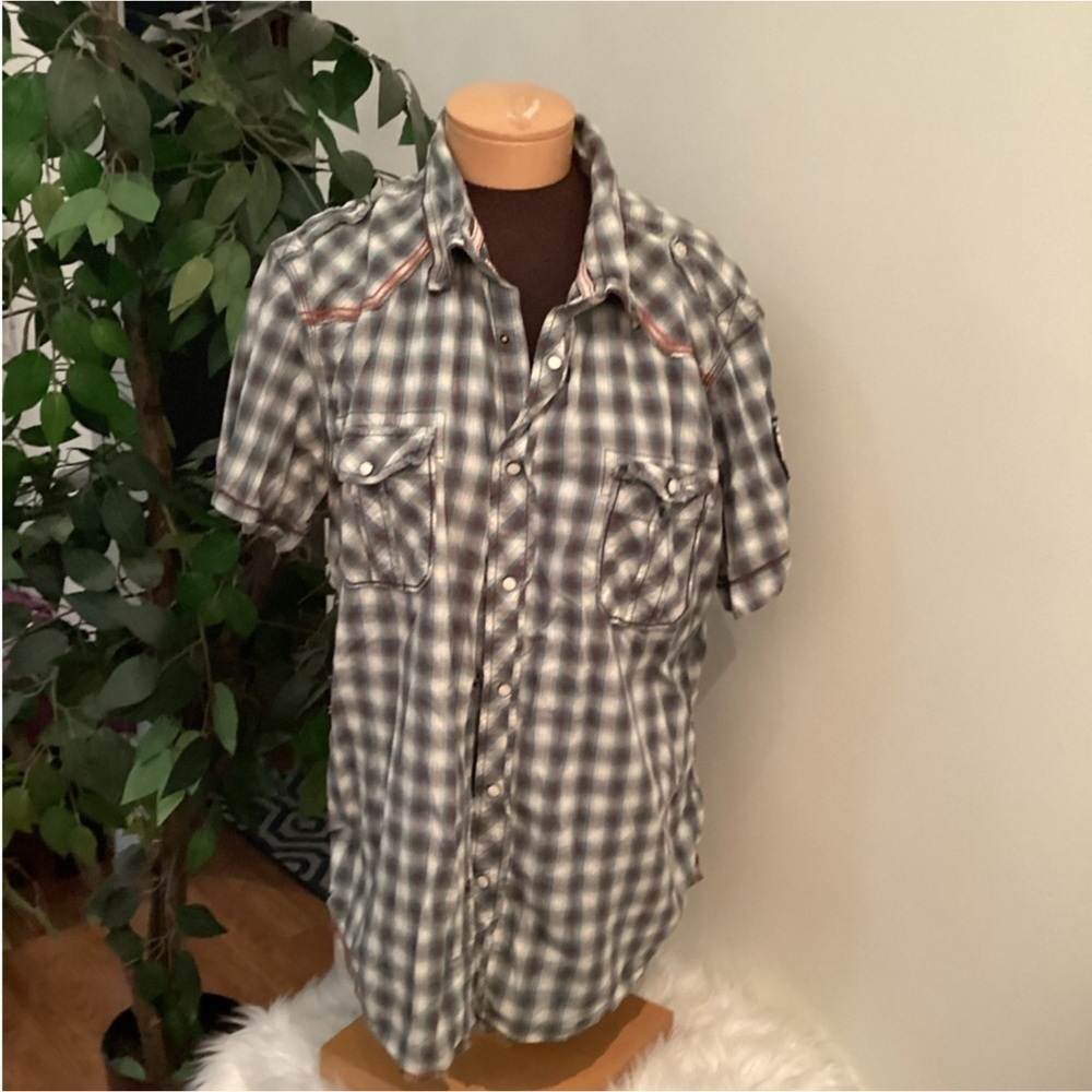 Arizona Jean Company Mens XL short sleeve snap closure plaid shirt